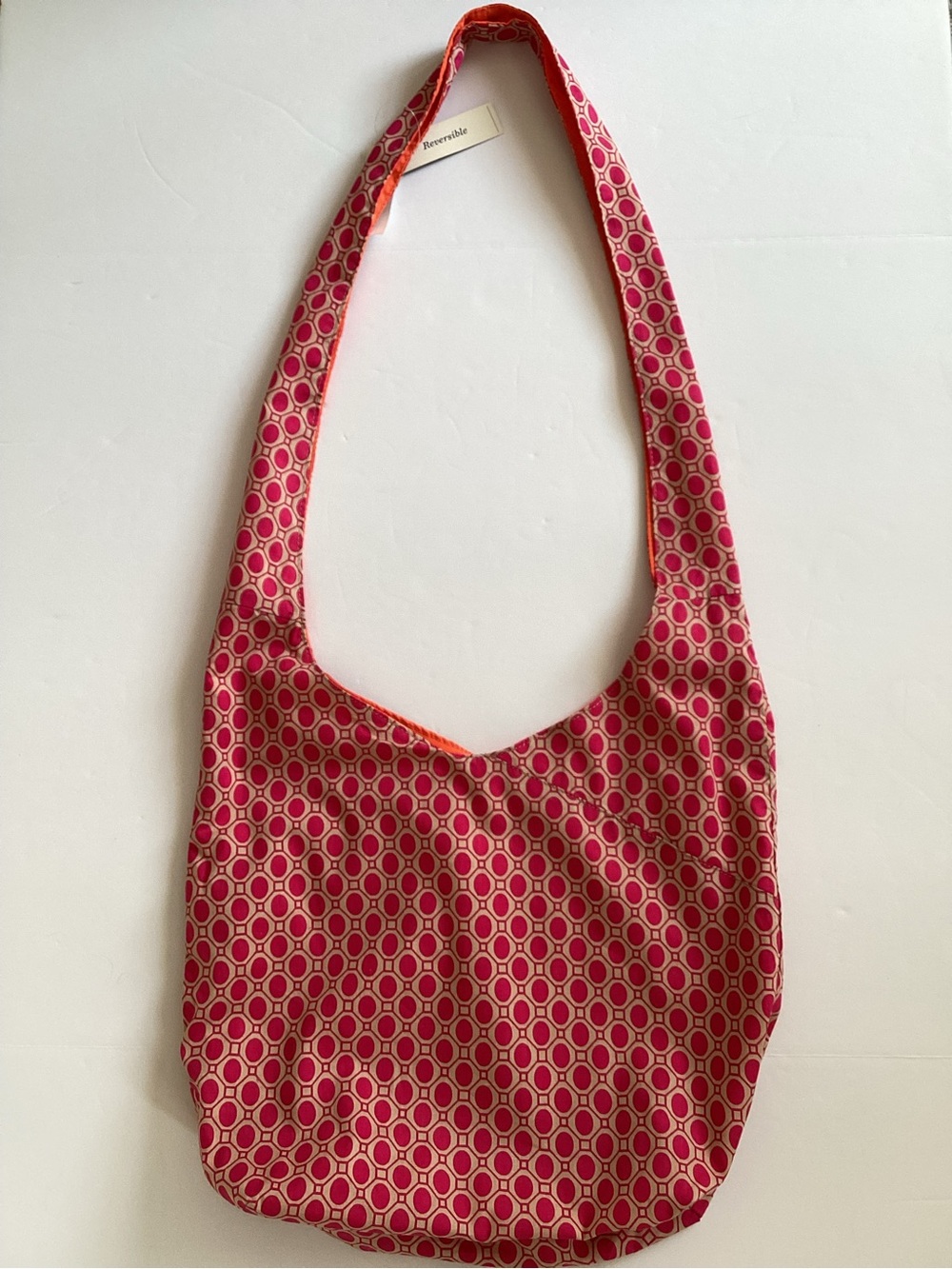 Old Navy Pink Geometric Fabric Hobo Shoulder Bag with Orange Lining NWT